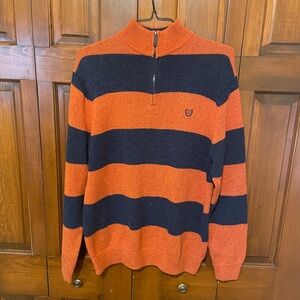Chaps 100% Cotton 1/3 Zip Bulky Orange & Black Striped Sweater. Size Large.